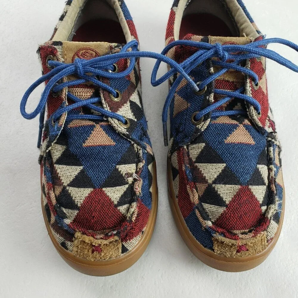 Twisted X Hooey Loper Shoe Kids 2 Blue Red Southwest Aztec Lace Up Moc Girl Boy